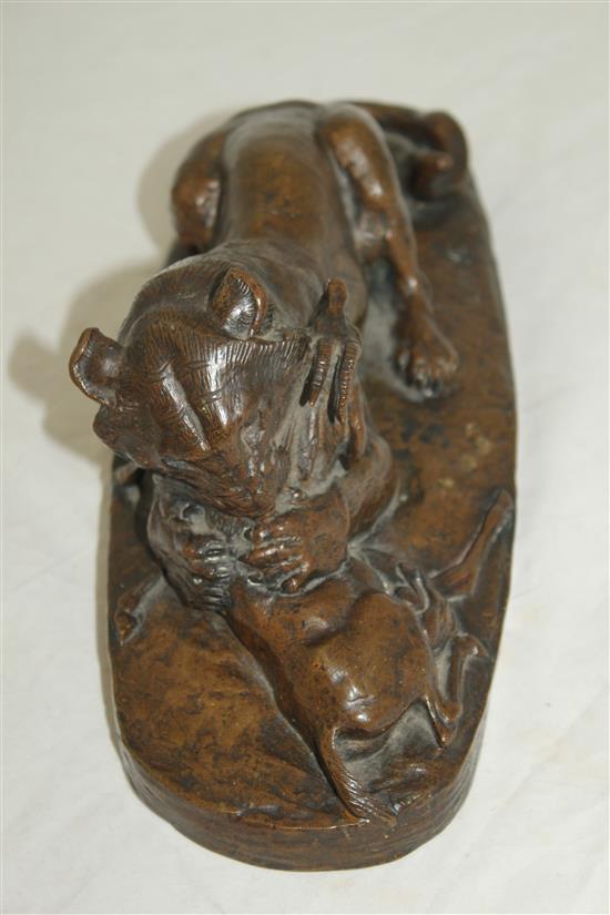 Antoine-Louis Barye (1795-1875) A bronze tiger devouring a gazelle, 12in.